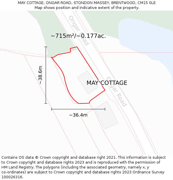 MAY COTTAGE, ONGAR ROAD, STONDON MASSEY, BRENTWOOD, CM15 0LE: Plot and title map