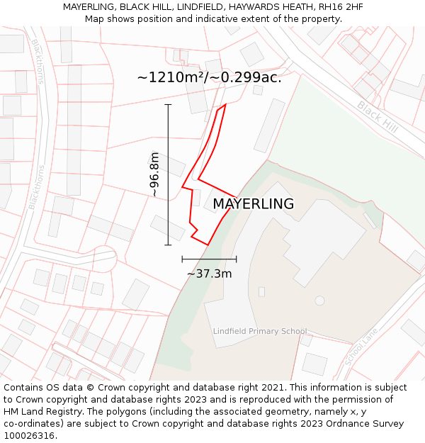 MAYERLING, BLACK HILL, LINDFIELD, HAYWARDS HEATH, RH16 2HF: Plot and title map