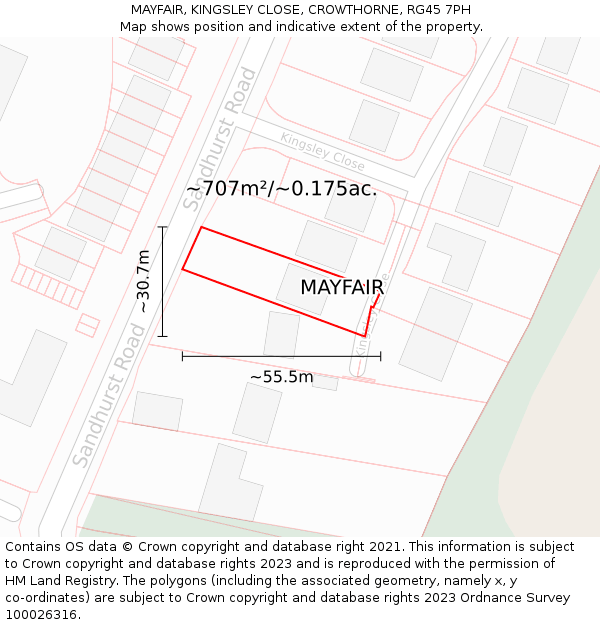 MAYFAIR, KINGSLEY CLOSE, CROWTHORNE, RG45 7PH: Plot and title map