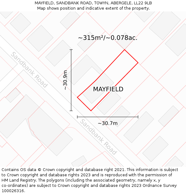 MAYFIELD, SANDBANK ROAD, TOWYN, ABERGELE, LL22 9LB: Plot and title map