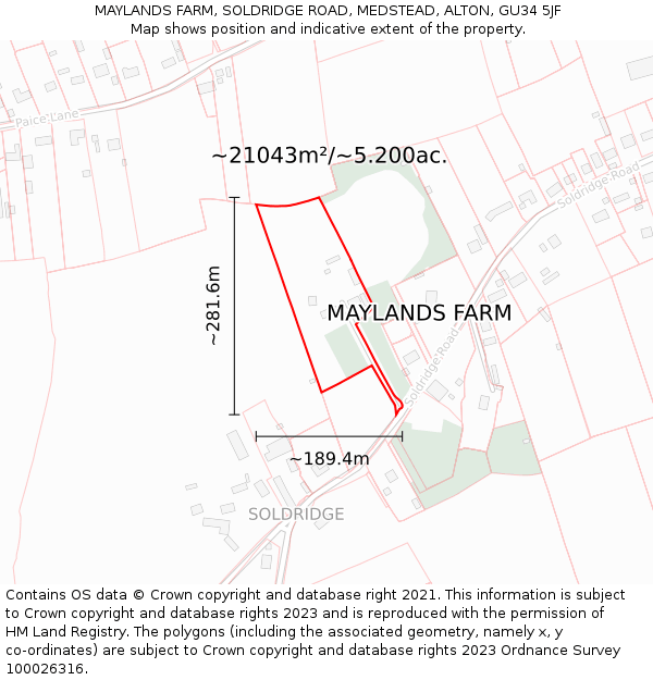 MAYLANDS FARM, SOLDRIDGE ROAD, MEDSTEAD, ALTON, GU34 5JF: Plot and title map