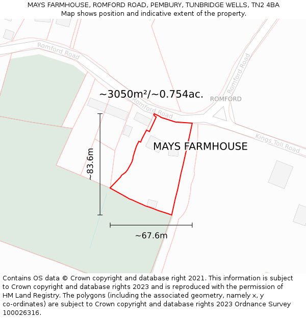 MAYS FARMHOUSE, ROMFORD ROAD, PEMBURY, TUNBRIDGE WELLS, TN2 4BA: Plot and title map