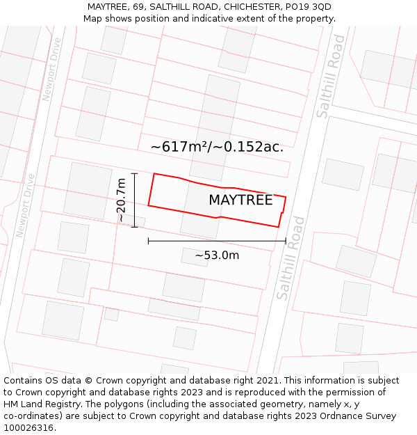 MAYTREE, 69, SALTHILL ROAD, CHICHESTER, PO19 3QD: Plot and title map