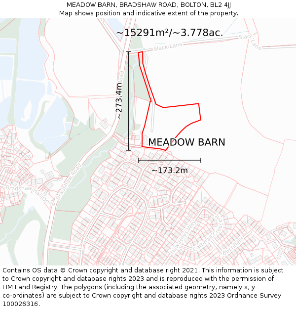 MEADOW BARN, BRADSHAW ROAD, BOLTON, BL2 4JJ: Plot and title map