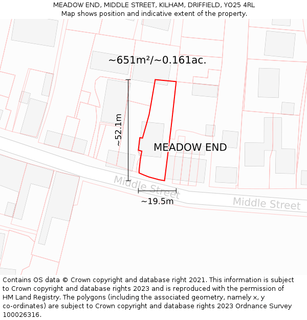 MEADOW END, MIDDLE STREET, KILHAM, DRIFFIELD, YO25 4RL: Plot and title map