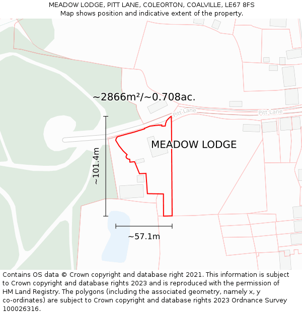 MEADOW LODGE, PITT LANE, COLEORTON, COALVILLE, LE67 8FS: Plot and title map