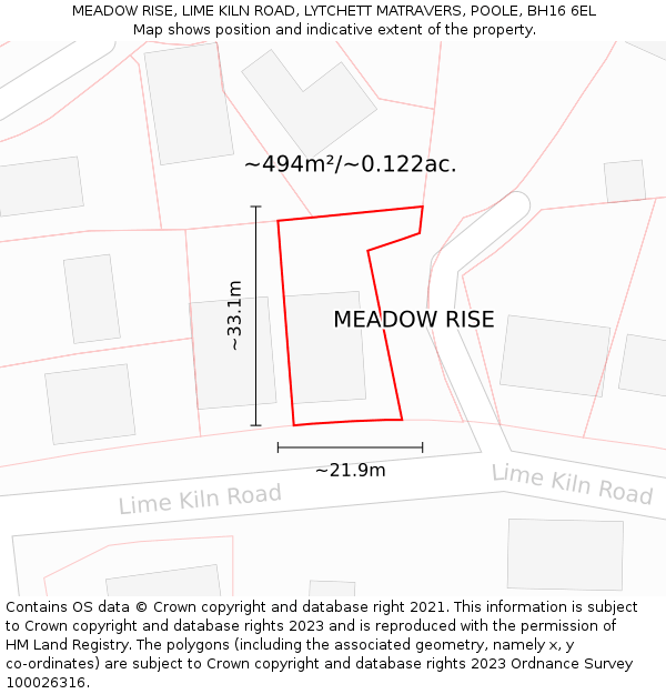 MEADOW RISE, LIME KILN ROAD, LYTCHETT MATRAVERS, POOLE, BH16 6EL: Plot and title map