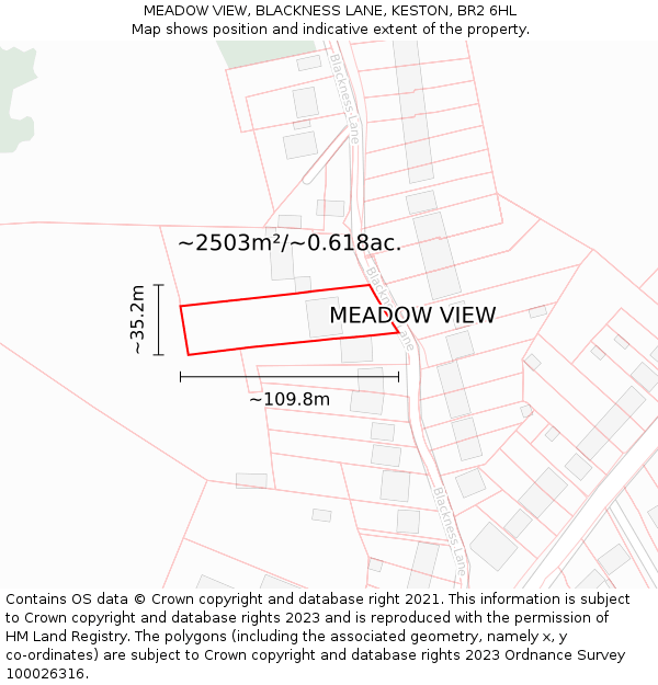 MEADOW VIEW, BLACKNESS LANE, KESTON, BR2 6HL: Plot and title map