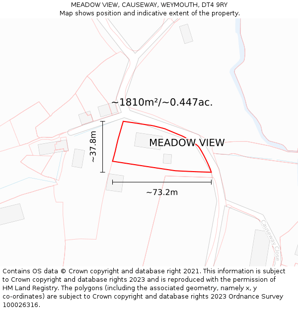 MEADOW VIEW, CAUSEWAY, WEYMOUTH, DT4 9RY: Plot and title map