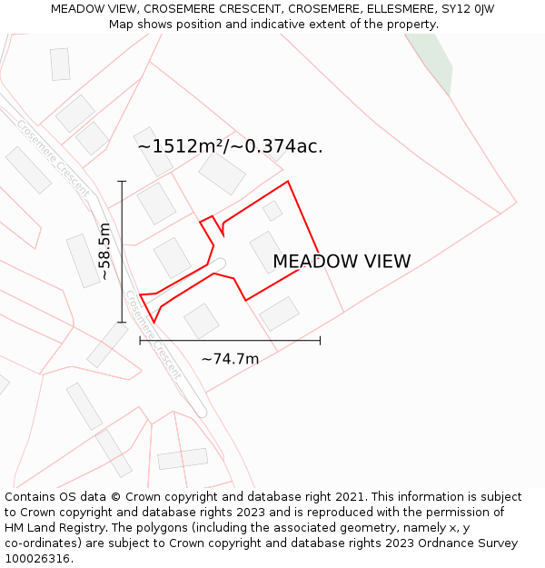 MEADOW VIEW, CROSEMERE CRESCENT, CROSEMERE, ELLESMERE, SY12 0JW: Plot and title map