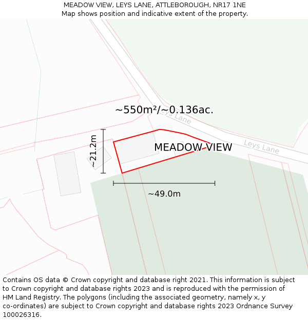 MEADOW VIEW, LEYS LANE, ATTLEBOROUGH, NR17 1NE: Plot and title map