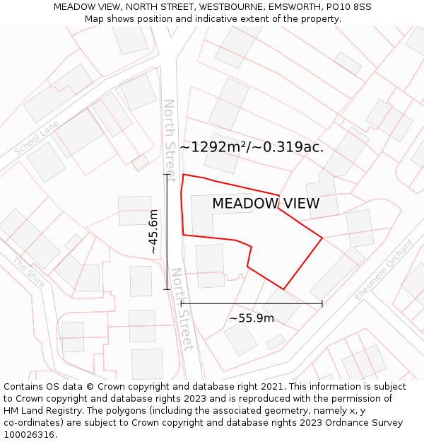 MEADOW VIEW, NORTH STREET, WESTBOURNE, EMSWORTH, PO10 8SS: Plot and title map