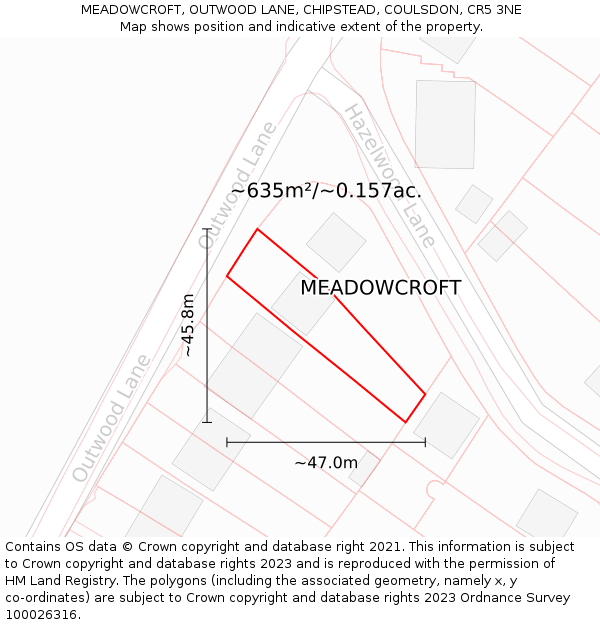 MEADOWCROFT, OUTWOOD LANE, CHIPSTEAD, COULSDON, CR5 3NE: Plot and title map