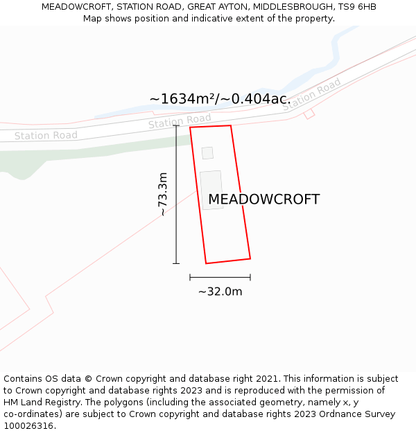 MEADOWCROFT, STATION ROAD, GREAT AYTON, MIDDLESBROUGH, TS9 6HB: Plot and title map