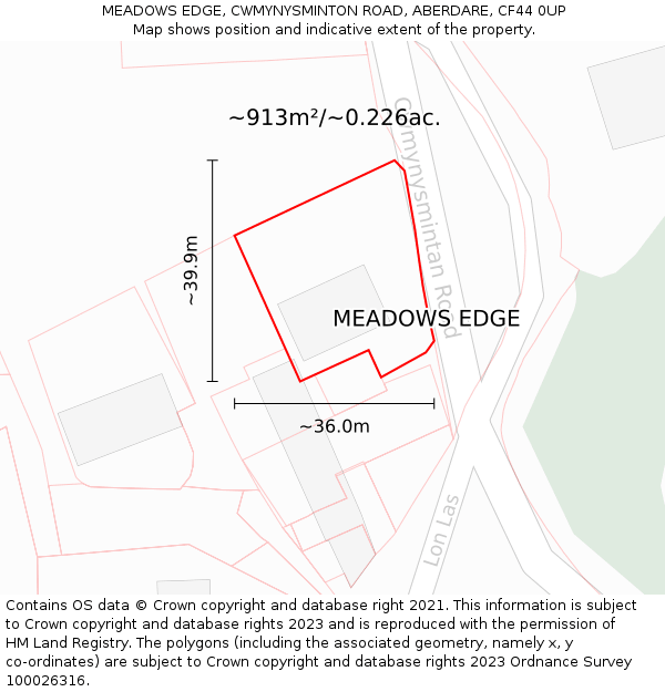 MEADOWS EDGE, CWMYNYSMINTON ROAD, ABERDARE, CF44 0UP: Plot and title map