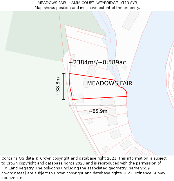 MEADOWS FAIR, HAMM COURT, WEYBRIDGE, KT13 8YB: Plot and title map