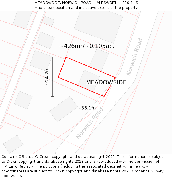 MEADOWSIDE, NORWICH ROAD, HALESWORTH, IP19 8HS: Plot and title map