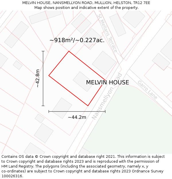 MELVIN HOUSE, NANSMELLYON ROAD, MULLION, HELSTON, TR12 7EE: Plot and title map