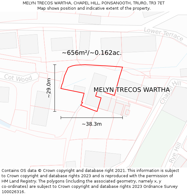 MELYN TRECOS WARTHA, CHAPEL HILL, PONSANOOTH, TRURO, TR3 7ET: Plot and title map