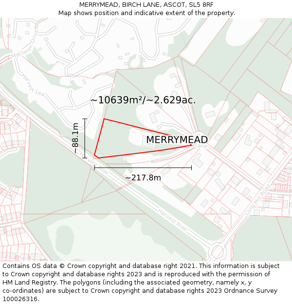 MERRYMEAD, BIRCH LANE, ASCOT, SL5 8RF: Plot and title map