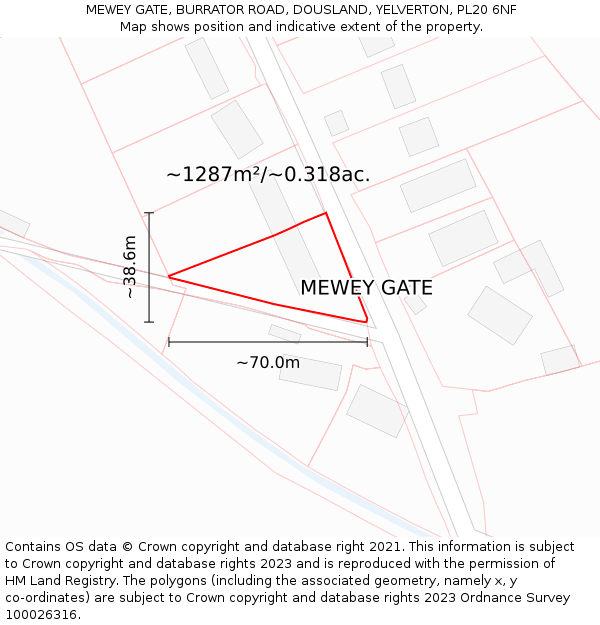 MEWEY GATE, BURRATOR ROAD, DOUSLAND, YELVERTON, PL20 6NF: Plot and title map