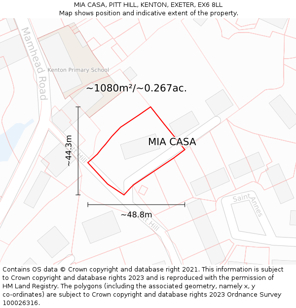 MIA CASA, PITT HILL, KENTON, EXETER, EX6 8LL: Plot and title map