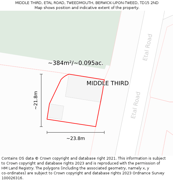 MIDDLE THIRD, ETAL ROAD, TWEEDMOUTH, BERWICK-UPON-TWEED, TD15 2ND: Plot and title map