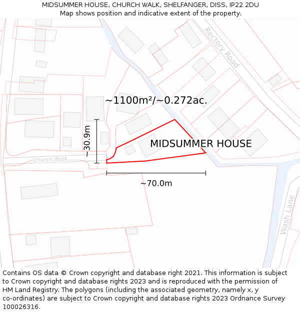 MIDSUMMER HOUSE, CHURCH WALK, SHELFANGER, DISS, IP22 2DU: Plot and title map