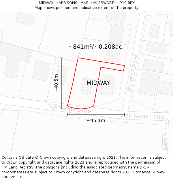 MIDWAY, HARRISONS LANE, HALESWORTH, IP19 8PX: Plot and title map