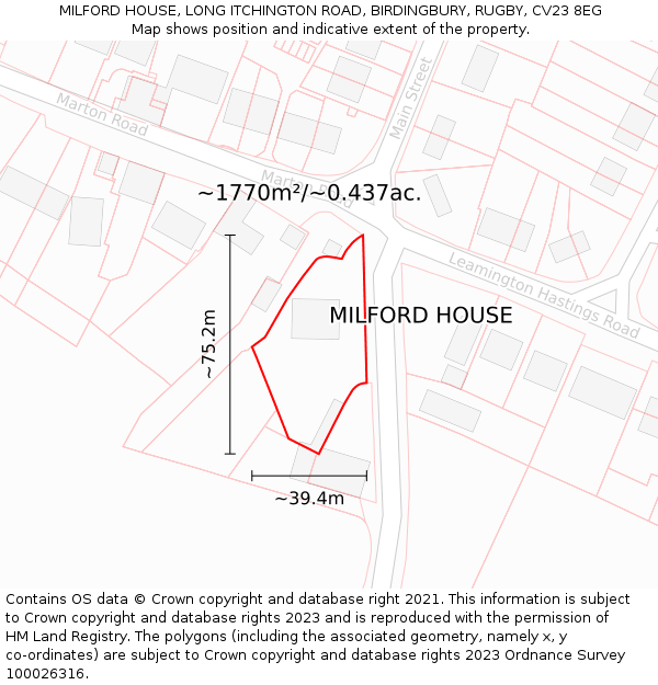 MILFORD HOUSE, LONG ITCHINGTON ROAD, BIRDINGBURY, RUGBY, CV23 8EG: Plot and title map