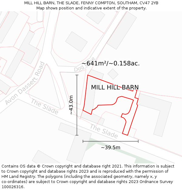 MILL HILL BARN, THE SLADE, FENNY COMPTON, SOUTHAM, CV47 2YB: Plot and title map