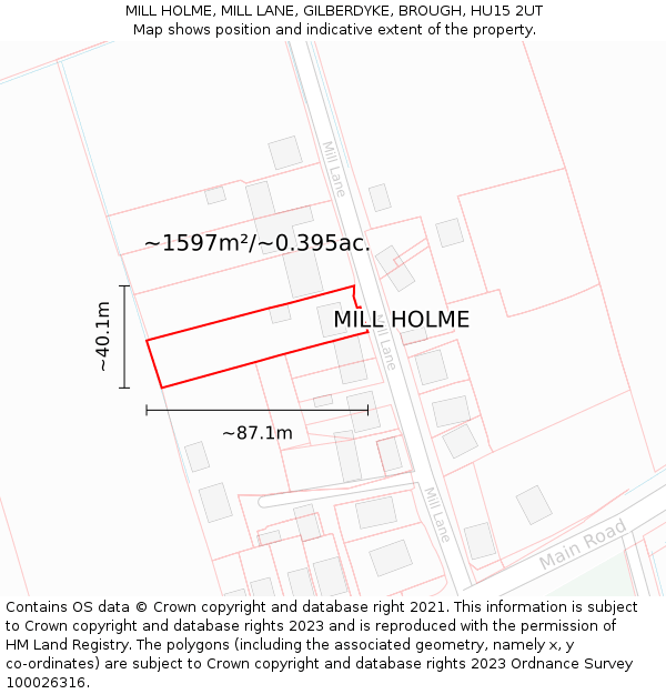 MILL HOLME, MILL LANE, GILBERDYKE, BROUGH, HU15 2UT: Plot and title map