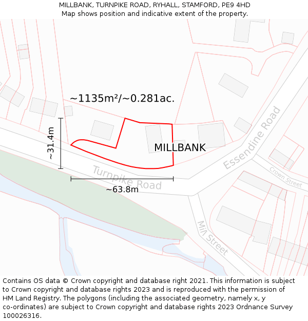 MILLBANK, TURNPIKE ROAD, RYHALL, STAMFORD, PE9 4HD: Plot and title map