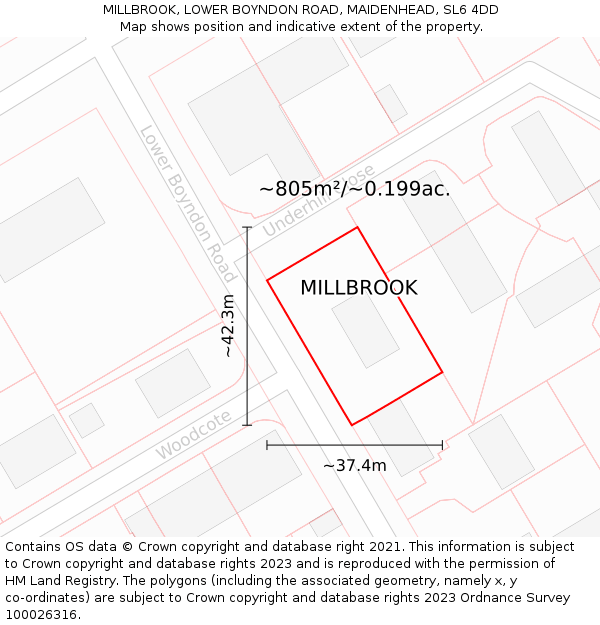 MILLBROOK, LOWER BOYNDON ROAD, MAIDENHEAD, SL6 4DD: Plot and title map