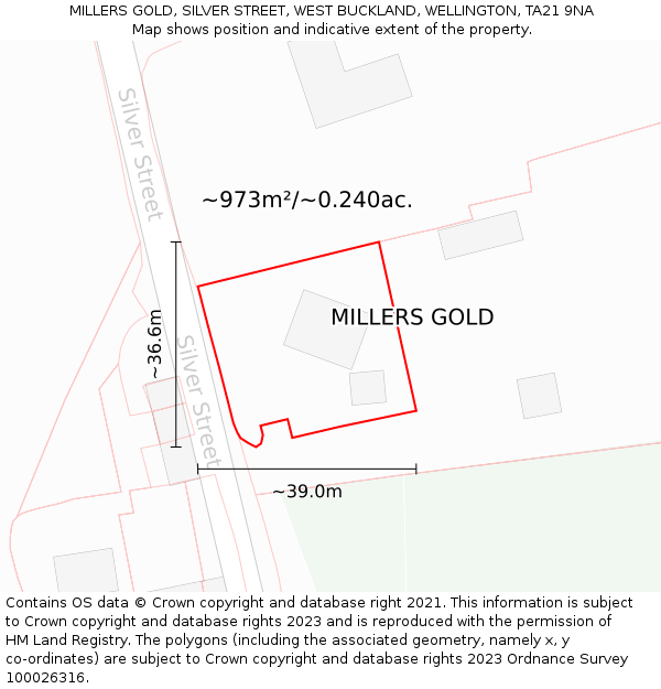 MILLERS GOLD, SILVER STREET, WEST BUCKLAND, WELLINGTON, TA21 9NA: Plot and title map