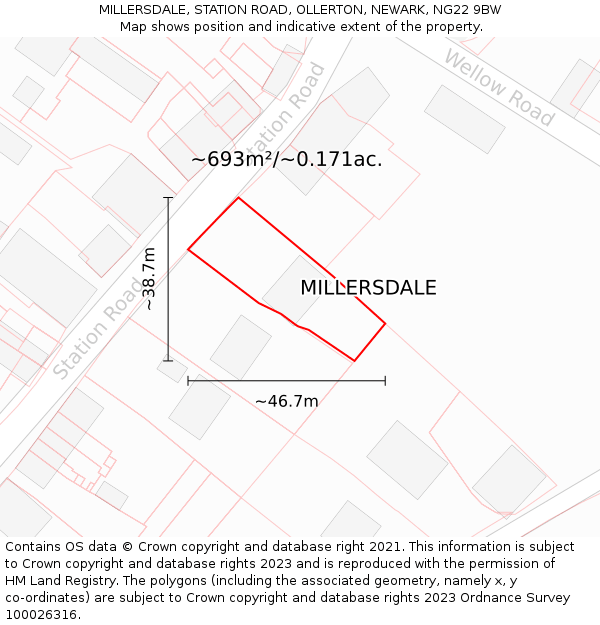 MILLERSDALE, STATION ROAD, OLLERTON, NEWARK, NG22 9BW: Plot and title map