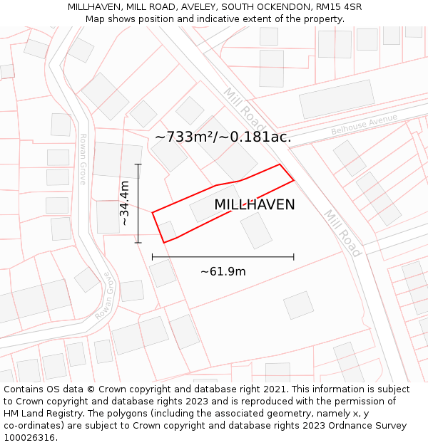 MILLHAVEN, MILL ROAD, AVELEY, SOUTH OCKENDON, RM15 4SR: Plot and title map