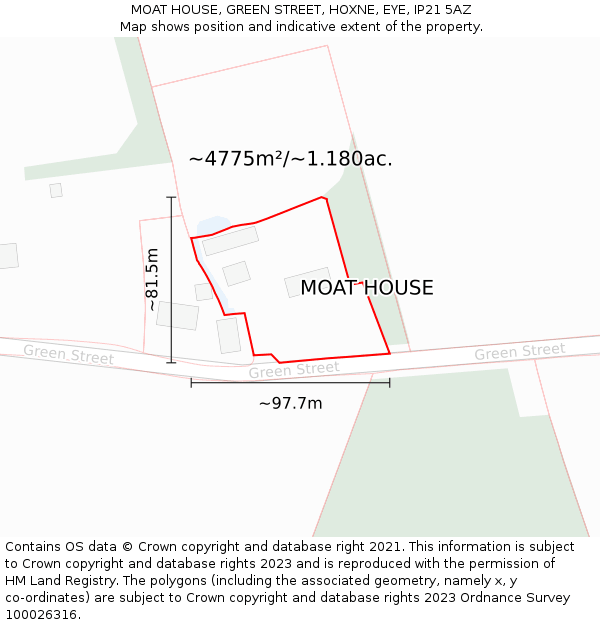 MOAT HOUSE, GREEN STREET, HOXNE, EYE, IP21 5AZ: Plot and title map