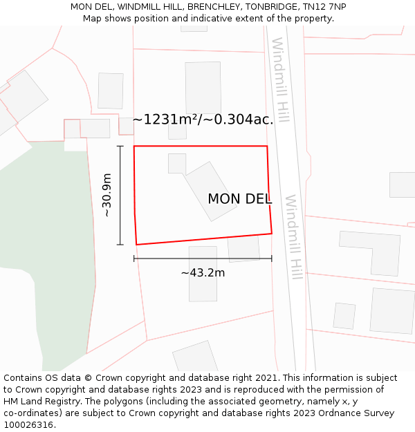 MON DEL, WINDMILL HILL, BRENCHLEY, TONBRIDGE, TN12 7NP: Plot and title map
