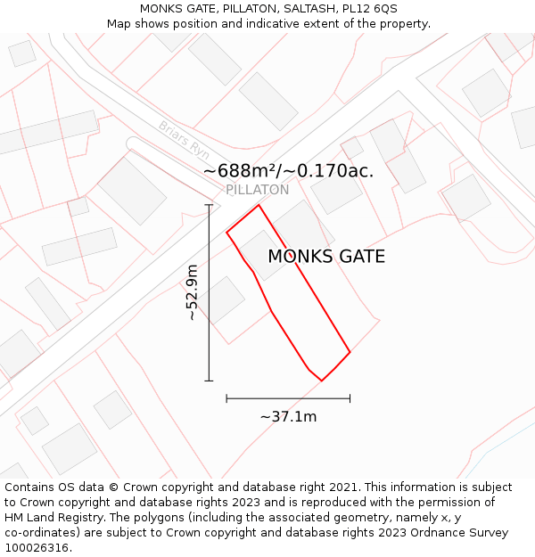 MONKS GATE, PILLATON, SALTASH, PL12 6QS: Plot and title map