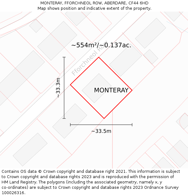 MONTERAY, FFORCHNEOL ROW, ABERDARE, CF44 6HD: Plot and title map