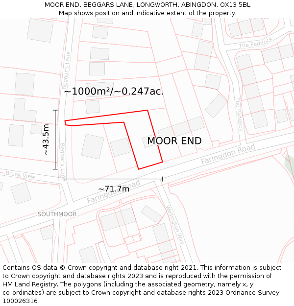 MOOR END, BEGGARS LANE, LONGWORTH, ABINGDON, OX13 5BL: Plot and title map