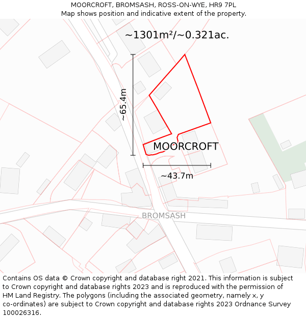 MOORCROFT, BROMSASH, ROSS-ON-WYE, HR9 7PL: Plot and title map