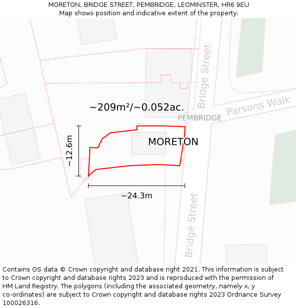 MORETON, BRIDGE STREET, PEMBRIDGE, LEOMINSTER, HR6 9EU: Plot and title map