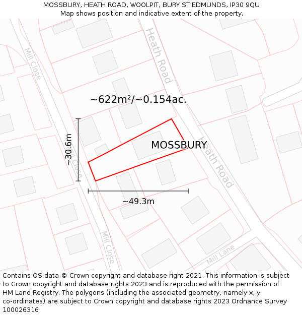 MOSSBURY, HEATH ROAD, WOOLPIT, BURY ST EDMUNDS, IP30 9QU: Plot and title map