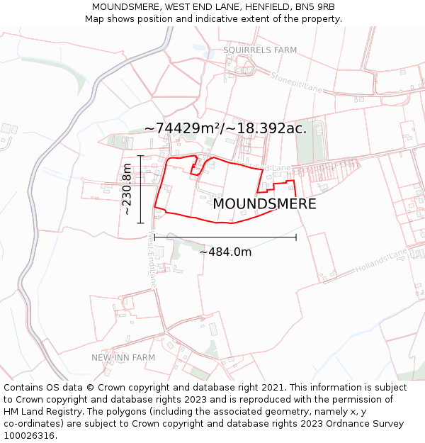 MOUNDSMERE, WEST END LANE, HENFIELD, BN5 9RB: Plot and title map