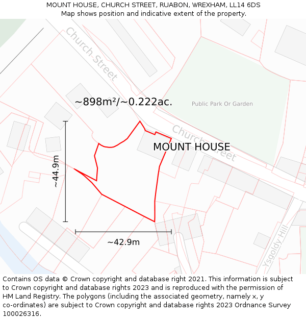 MOUNT HOUSE, CHURCH STREET, RUABON, WREXHAM, LL14 6DS: Plot and title map