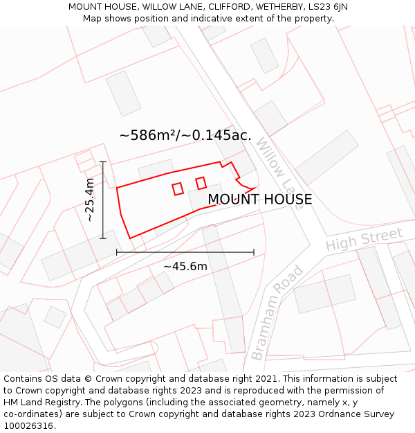 MOUNT HOUSE, WILLOW LANE, CLIFFORD, WETHERBY, LS23 6JN: Plot and title map