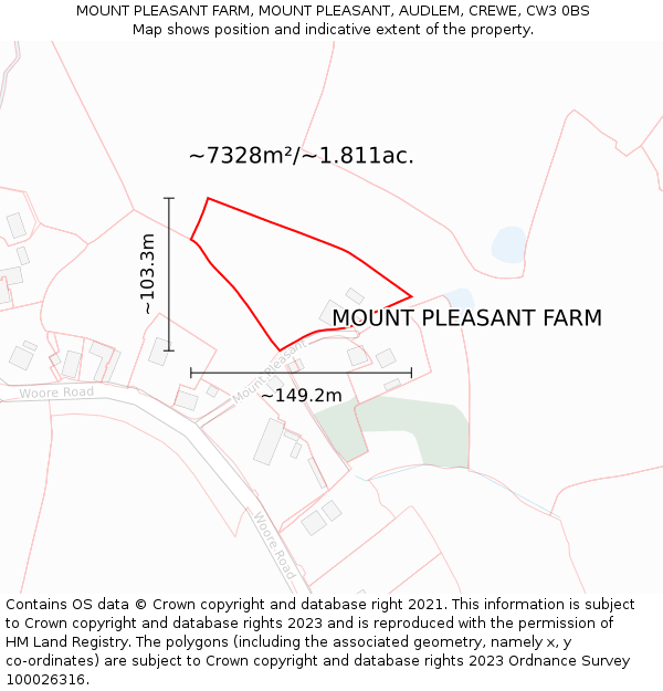 MOUNT PLEASANT FARM, MOUNT PLEASANT, AUDLEM, CREWE, CW3 0BS: Plot and title map