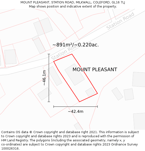 MOUNT PLEASANT, STATION ROAD, MILKWALL, COLEFORD, GL16 7LJ: Plot and title map